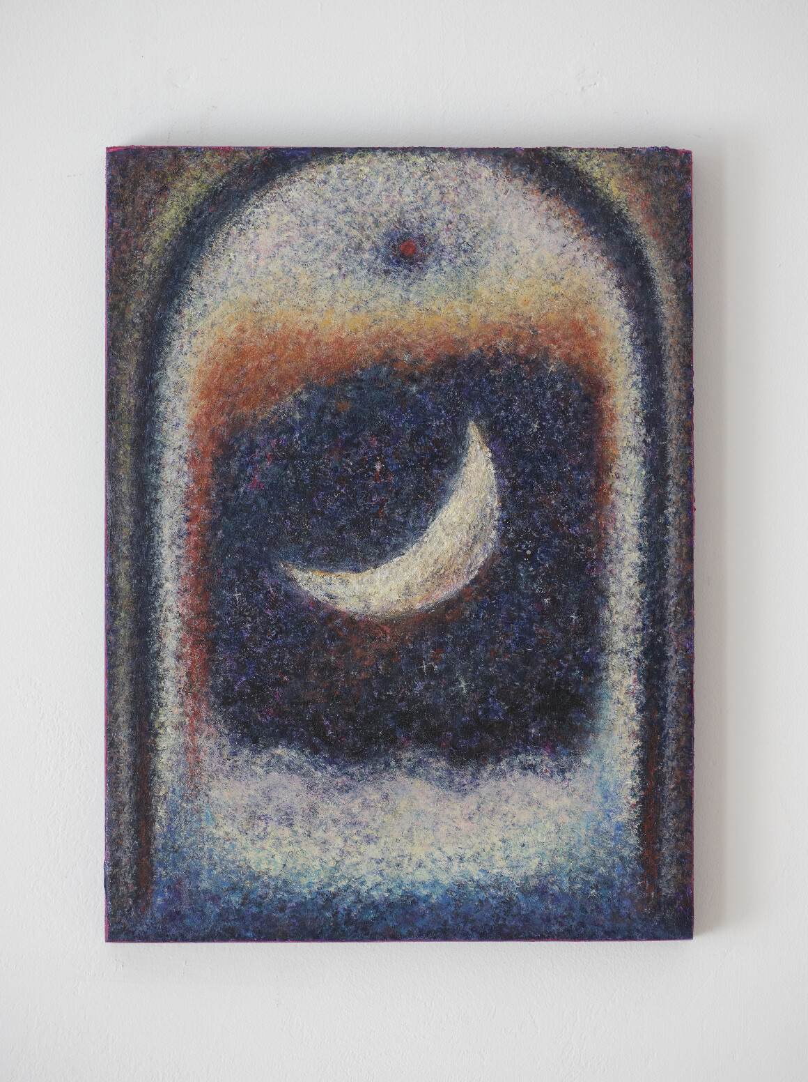 A textured dark-blue abstract painting by Naxin